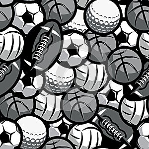 Background with different sports balls. Seamless vector pattern