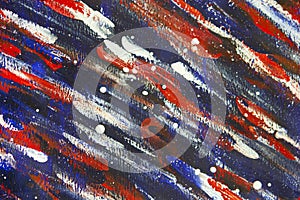 Background from different strokes of red, white and blue paint with brush