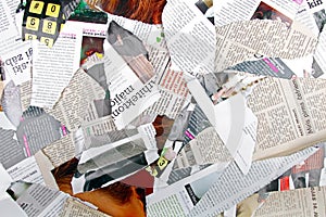 Background with different torn newspapers and magazines