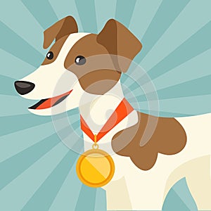 Background with dog champion winning gold medal