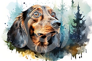 Animal dog puppy cute portrait pet background illustration canine watercolor brown domestic