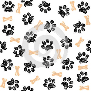 Background with dog paw print and bone