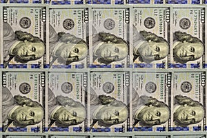 Background of dollar bills. American Dollars Cash Money. One Hundred Dollar Banknotes. Hundred Bucks