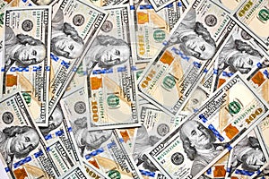 Background of 100 dollar bills. Money american hundred dollar bi