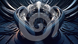 Background, dragon art with symmetrical figura serpentinata. Dark silver and dark indigo colors. Generative AI photo
