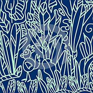 Background drawn by hand, foliage, nature, garden. Doodle style background. Flat design texture with plants plants