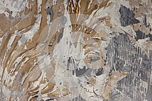 Background with dripping paint on canvas, white and gray