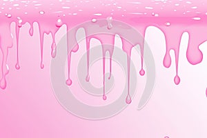 Background with dripping pink donut glaze or caramel. Flowing glossy drip or nail polish