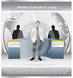 Background with a duel of two persons and moderator