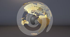 A background with the Earth planet with some parts invisible and with a sphere in its middle, which shows the American continent.