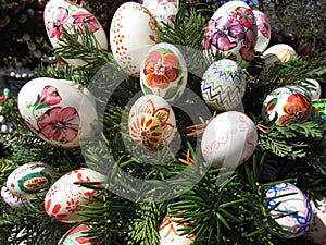 Background with Easter Eggs decorated by children