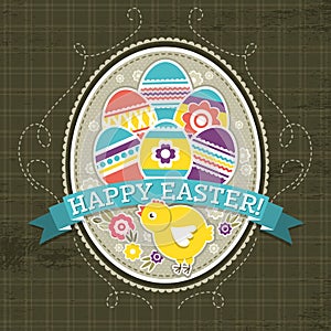 Background with easter eggs and one chick, vector