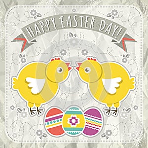 Background with easter eggs and two chick, vector