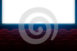 Background of an empty cinema with a blank screen. Vector illustration