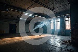 Background of an empty dark room with neon light