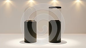 background empty object glass display showcase ,3D illustration rendering