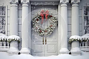 Background entrance holiday exterior home christmas house decorated door snow winter