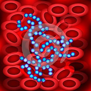Background of erythrocytes. Sepsis. Blood infection with pneumococcus Vector illustration photo