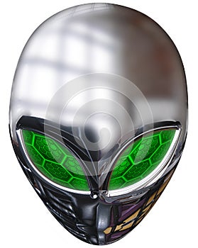 Background with face or head of alien or green-eyed ufo