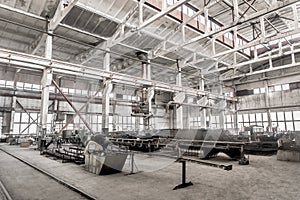 Background of a factory or workshop for the production and storage of valves in a warehouse of an industrial enterprise