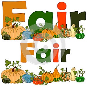 Background for the fair. Illustration of pumpkin varieties.
