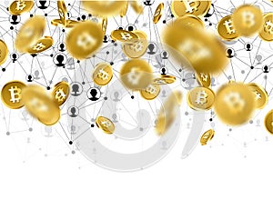 Background with falling gold bitcoins.