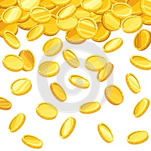 Background with falling golden coins. Vector illustration.
