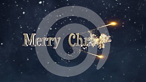 Background with falling snowflakes and Text Merry Christmas