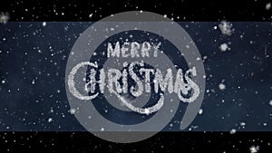 Background with falling white snowflakes and Text Merry Christmas