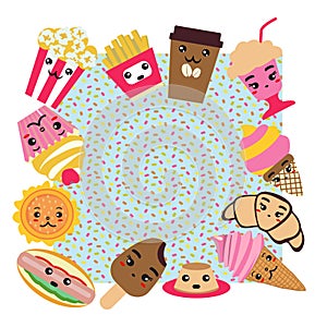 Background with fast food cute illustration