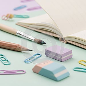 Background features a light green surface complementing the pastel