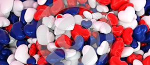 background filled with blue white and red hearts - 3D illustration