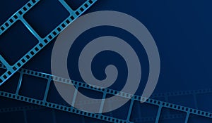 Background with film strip frame isolated on blue background. Design template cinema with space for your text. Movie and