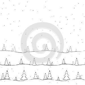 Background with fir-trees and snowflakes hand-drawn Creative modern background for banners cards wallpapers covers Drawing
