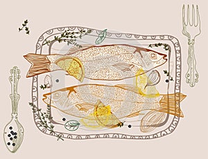 Background with fish dish