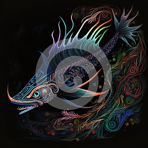 background with fishes rainbow, illustration, Generative AI