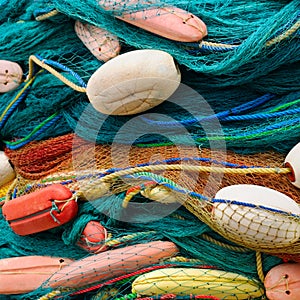 Background of fishing nets and floats