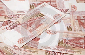 Background of five thousand russian roubles bills