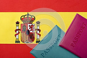 On the background of the Flag of Spain lie the passport