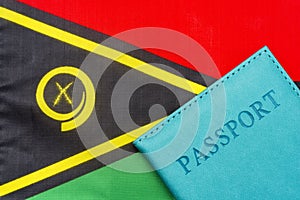 On the background of the flag of Vanuatu is a passport