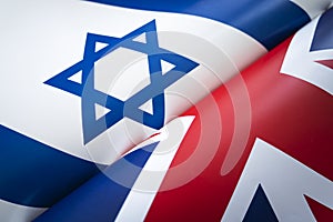 Background of the flags of Israel and USA. The concept of interaction or counteraction between the two countries. International