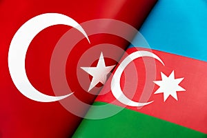 Background of the flags of the turkey, azerbaijan. The concept of interaction or counteraction between two countries.