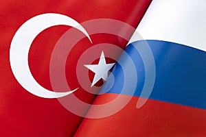 Background of the flags of Turkey and russia. The concept of interaction or counteraction between the two countries