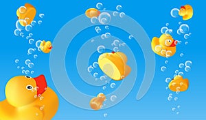 Background with floating rubber ducks