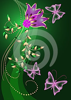 Background with flowers and butterfly