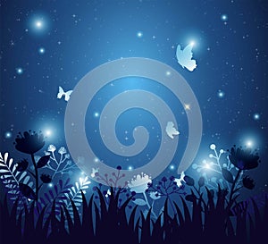 Background with flowers and night