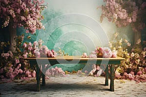 Background flowers table. Generate Ai