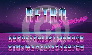 Background and font in style arcades the 80s. Vector illustration.