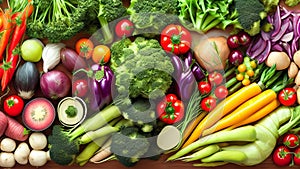 A background of food featuring a variety of fresh organic vegetables.