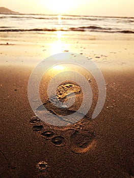 Background of a footprints on the seasand